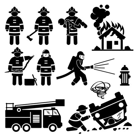 Firefighter Fireman Rescue Stick Figure Pictogram Iconsのイラスト素材