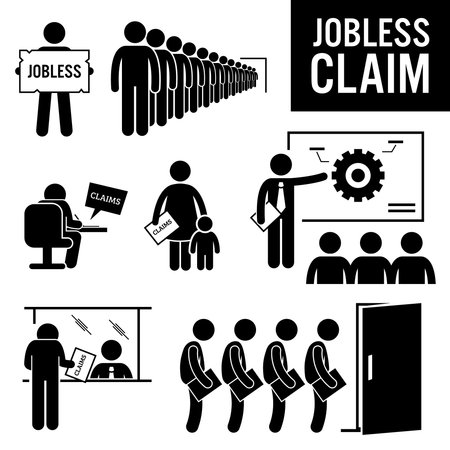 Jobless Claims Unemployment Benefits Stick Figure Pictogram Iconsのイラスト素材