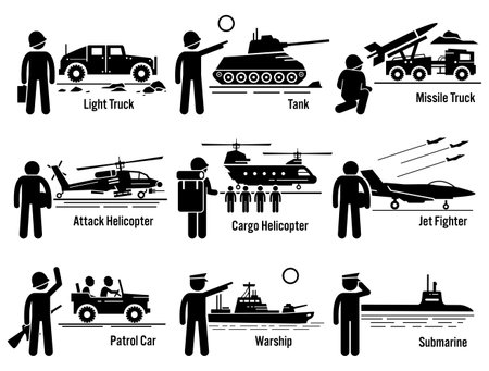 Military Vehicles Army Soldier Transportation Setのイラスト素材