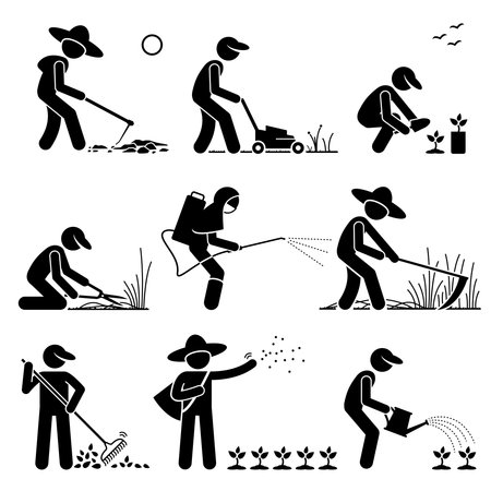 Gardener and Farmer using Gardening Tools and Equipment for Workのイラスト素材