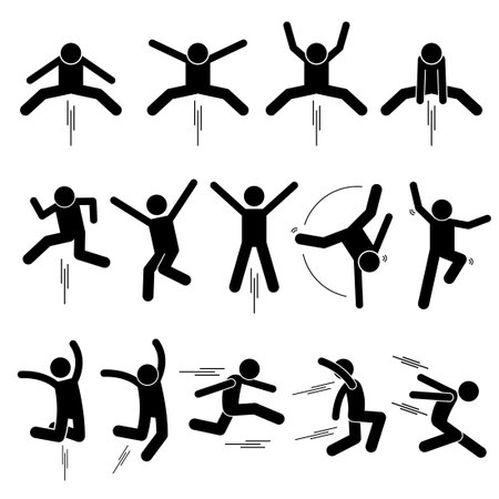 Various Jumper Human Man People Jumping Stick Figure Stickman Pictogram Iconsのイラスト素材