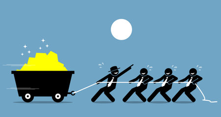 Leader working together with employees and workers to work hard with encouragement and help. Vector artwork depicts leadership and motivation.のイラスト素材