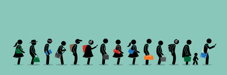People queuing up in a long queue line.のイラスト素材