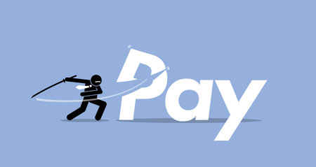 Pay cut. Vector artwork depicts salary cut, bonus reduction, less payroll.のイラスト素材