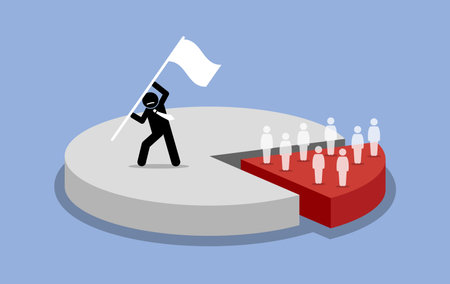 Pareto principle. 80 and 20 percent rules. Vector artwork depicts majority of the market share is captured and dominated by one person, while the minority share market is owned by many people.のイラスト素材