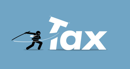 Tax cut. Vector artwork depicts reducing and lowering taxes.のイラスト素材
