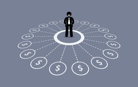 Businessman with multiple source of financial income.のイラスト素材