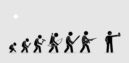 Evolution of human weapons on a history timeline.のイラスト素材