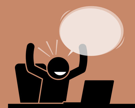 Man raising his hands while looking at the computer screenのイラスト素材