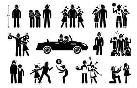 The Perfect Man, Boyfriend, and Husband. Stick figure depicts a tall, handsome, rich, successful, macho, and romantic man that is loved by woman, girlfriend, and wife.のイラスト素材