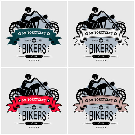 Chopper biker club logo design. Vector artwork for big motorcycle or large motorbike with rider.のイラスト素材