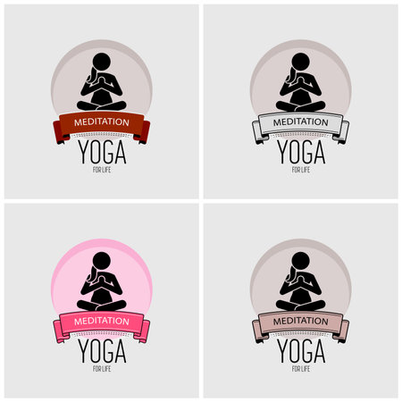 Yoga logo design. Vector artwork of woman practicing yoga in sitting position that represent peacefulness, serenity, energy, and calmness.のイラスト素材