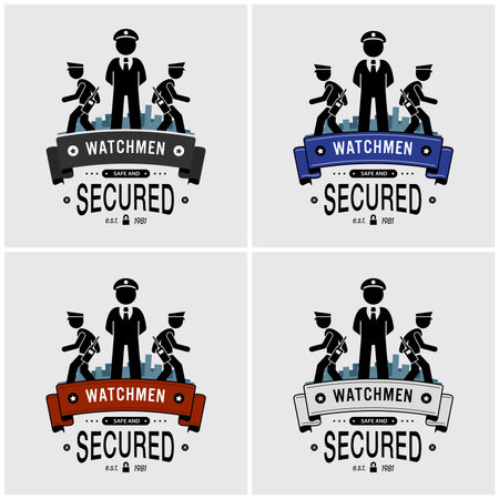 Security guards logo design. Vector artwork of watchman, security officers, or soldier protecting and patrolling.のイラスト素材