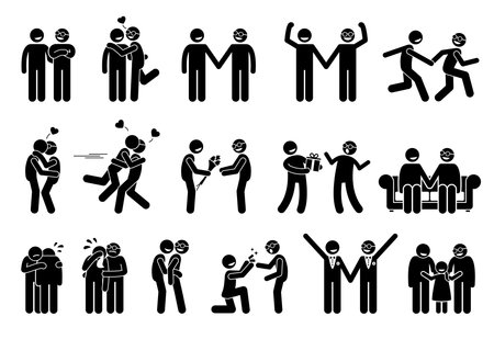 Happy gay men couple. Illustrations depict homosexual relationship between two gay man.のイラスト素材