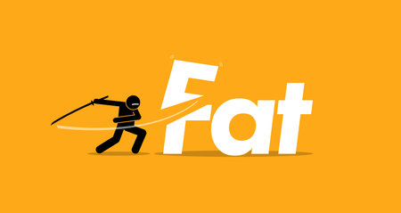 Cutting unhealthy fat food for healthy diet. Vector artwork concept of healthy lifestyle, good diet, and stop eating trans fats.のイラスト素材