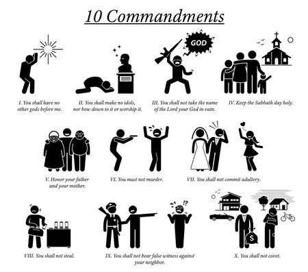 The 10 Commandment icons and pictogram. Illustration depict Ten Commandments teaching, beliefs, and moral value by Christian God religion.のイラスト素材