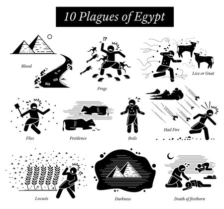 The Ten Plagues of Egypt icons and pictogram. Moses God punishmentsのイラスト素材