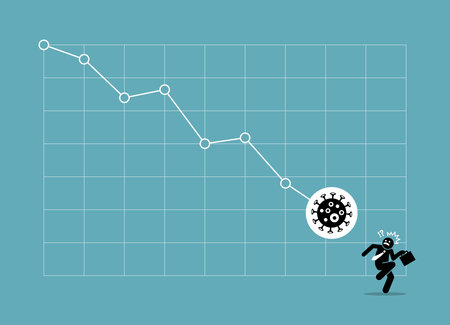 Financial crisis and stock market crashing down due to coronavirus outbreak. Vector illustrations concept of a graph chart falling down by pandemic virus disease. Investor lose investment money.のイラスト素材