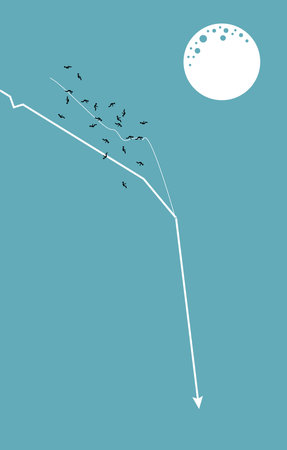 Investors group falling down from a crashing stock market graph chart. Vector illustrations concept of share market risk, economic downturn, fail investment, investor losing money, financial slump.のイラスト素材