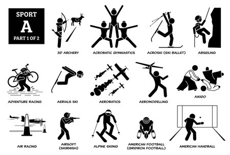 Sports games alphabet A icons pictogram.のイラスト素材