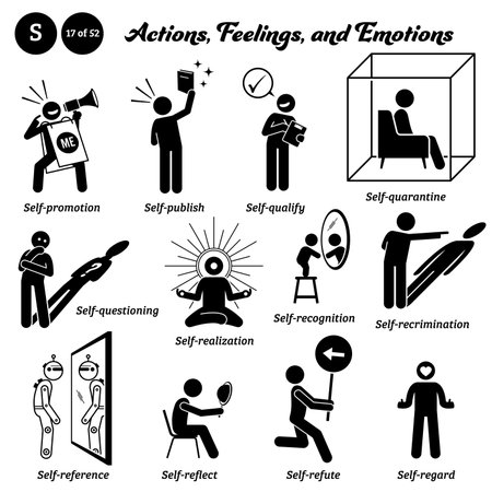 Stick figure human people man action verbs icons alphabet S.のイラスト素材
