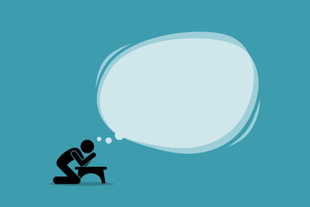 Person praying and wishing to God. Vector illustrations clip art depicts concept of pray, prayer, praying, spiritual person, faith, devotion, worship, and man seeking guidance from God.のイラスト素材