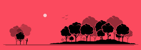 Cannot see the forest for the trees. Vector illustration depicts concept of oversight, fail to see the bigger picture, mistake, wrong perspective, and unable to understand.のイラスト素材