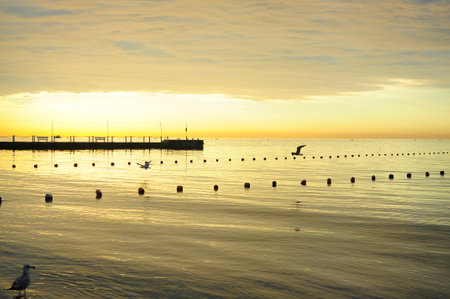 Sunset at the Imperial Beach. Cloudy sunset and pier in San Diego. . High quality photoの写真素材