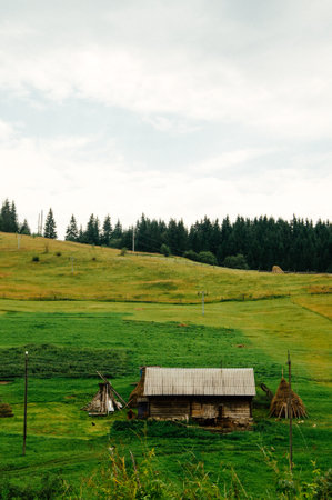 House at the foot of the mountainの写真素材