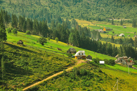 House at the foot of the mountainの写真素材