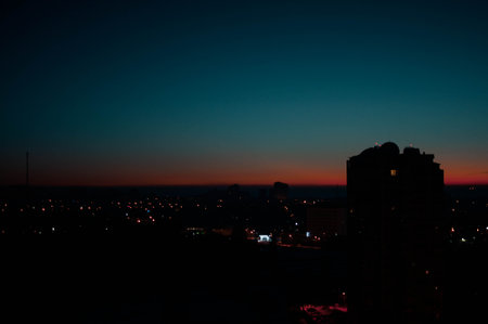 Sunrise over modern office buildings in business district center of Odesa.の写真素材