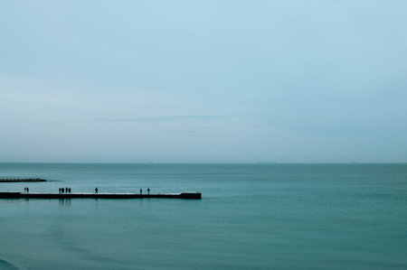 Intentional camera movement creating a dreamy, blurred effect of the sea High quality photoの写真素材