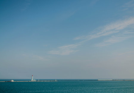 Intentional camera movement creating a dreamy, blurred effect of the sea High quality photoの写真素材