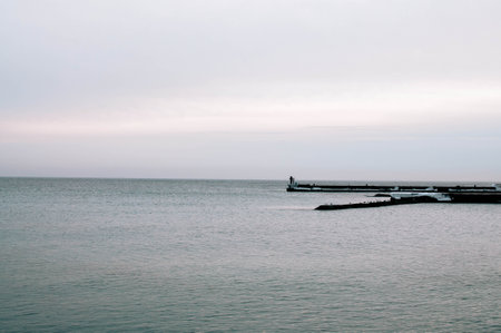 Intentional camera movement creating a dreamy, blurred effect of the sea High quality photoの写真素材