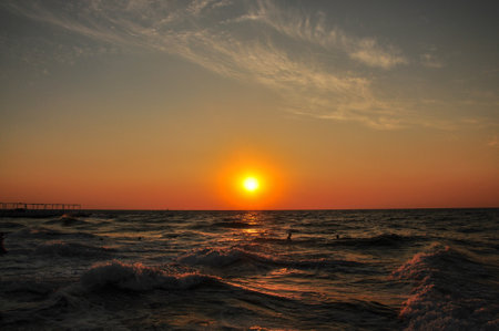 Sunset at the Imperial Beach. Cloudy sunset and pier in San Diego. . High quality photoの写真素材