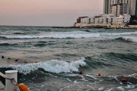Sunset at the Imperial Beach. Cloudy sunset and pier in San Diego. . High quality photoの写真素材