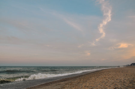 Sunset at the Imperial Beach. Cloudy sunset and pier in San Diego. . High quality photoの写真素材