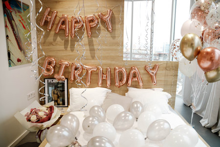 Birthday decorations - gifts, , balloons for partyHigh quality photoの写真素材