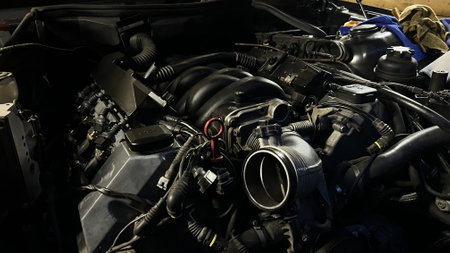 Auto mechanic working in garage. Repair service. High quality photoの写真素材