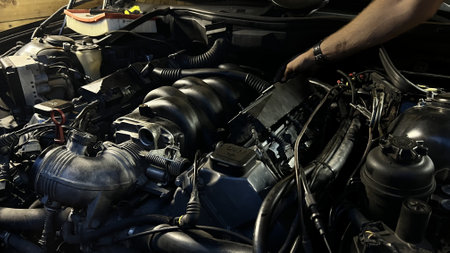 Auto mechanic working in garage. Repair service. High quality photoの写真素材