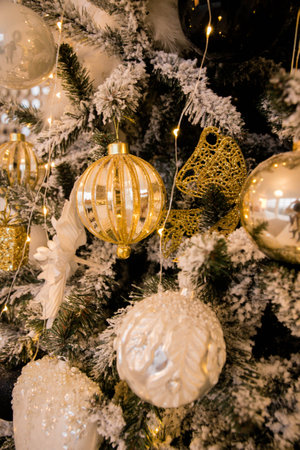 Close-up view of a Christmas tree backgroundの写真素材