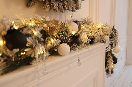 Close-up view of a Christmas tree backgroundの写真素材