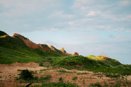 beach and seashore with sheer cliff. Seascape with the black sea. Odessa region, Ukraine, Sanzheykaの写真素材
