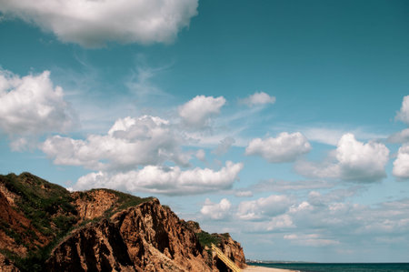 beach and seashore with sheer cliff. Seascape with the black sea. Odessa region, Ukraine, Sanzheyka. High quality photoの写真素材