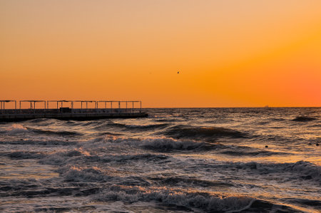 Sunset at the Imperial Beach. Cloudy sunset and pier in San Diego. . High quality photoの写真素材