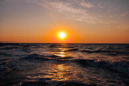Sunset at the Imperial Beach. Cloudy sunset and pier in San Diego. . High quality photoの写真素材