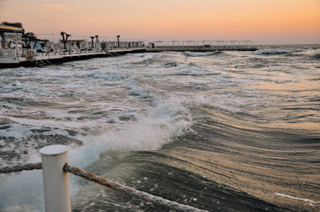 Sunset at the Imperial Beach. Cloudy sunset and pier in San Diego. High quality photoの写真素材