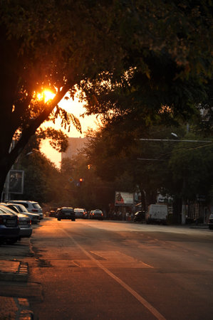 Beautiful sunset in a City. High quality photoの写真素材