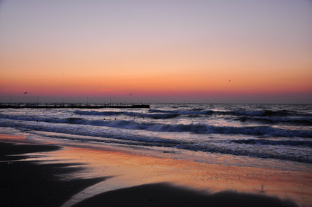 Sunset at the Imperial Beach. Cloudy sunset and pier in San Diego. . High quality photoの写真素材