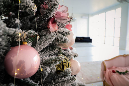 Close-up view of a Christmas tree backgroundの写真素材